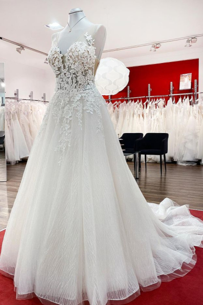Romantic Brautkleider A Linie | Hochzeitskleider mit Spitze
