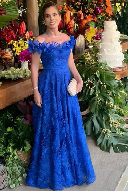 König Blau Abendkleid für Brautmutter | Spitze Brautmutterkleider Günstig