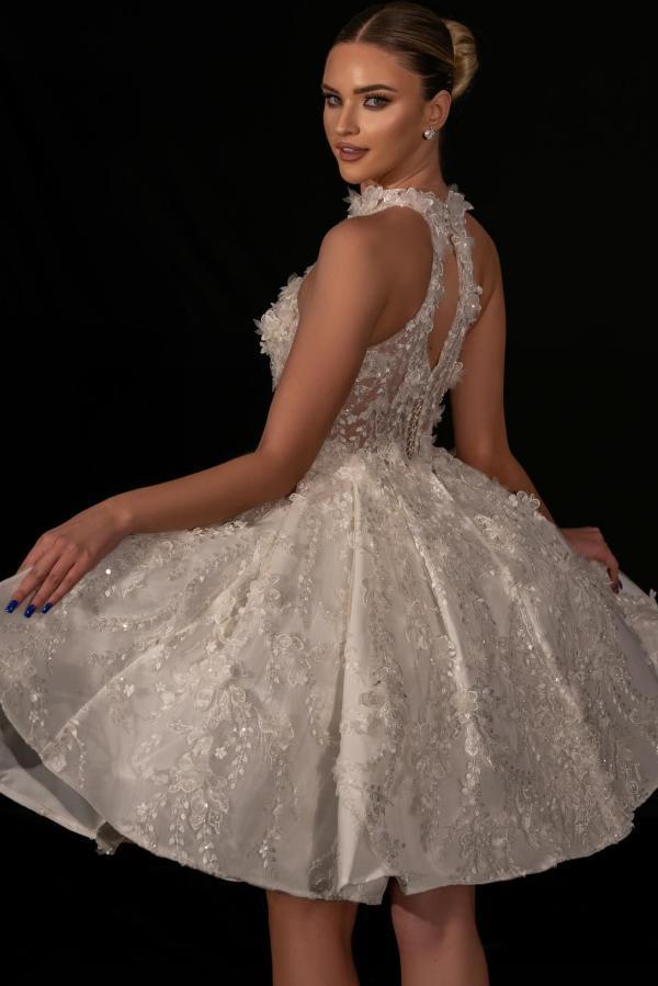 Creme Brautkleider A Linie Spitze | Kurze Hochzeitskleider mit Glitzer