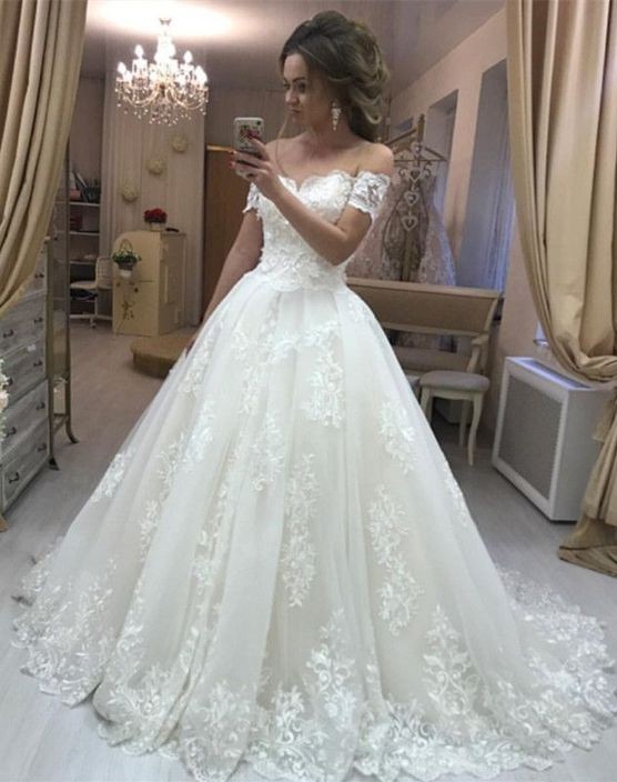 Elegante Brautkleider Creme A Linie Spitze Hochzeitskleider Günstig Online-Misshow.de