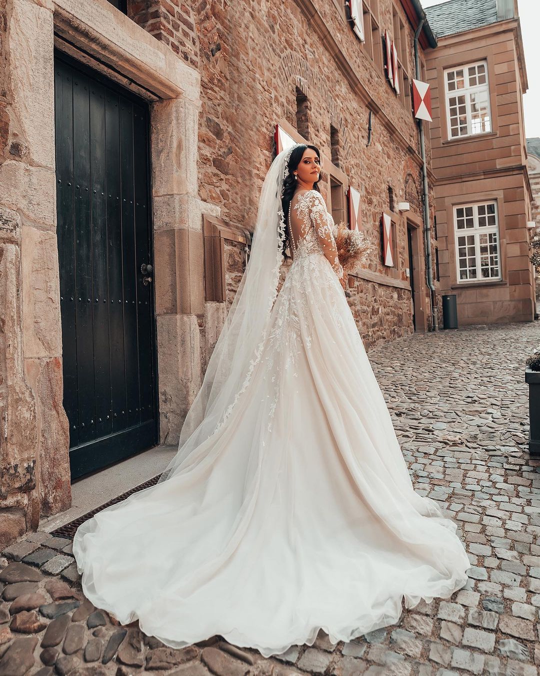 Brautkleider mit Ärmel | Hochzeitskleider A Linie Spitze