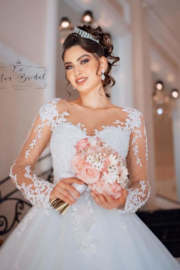 Schönes Brautkleid Prinzessin online Hochzeitskleider mit langen Ärmeln