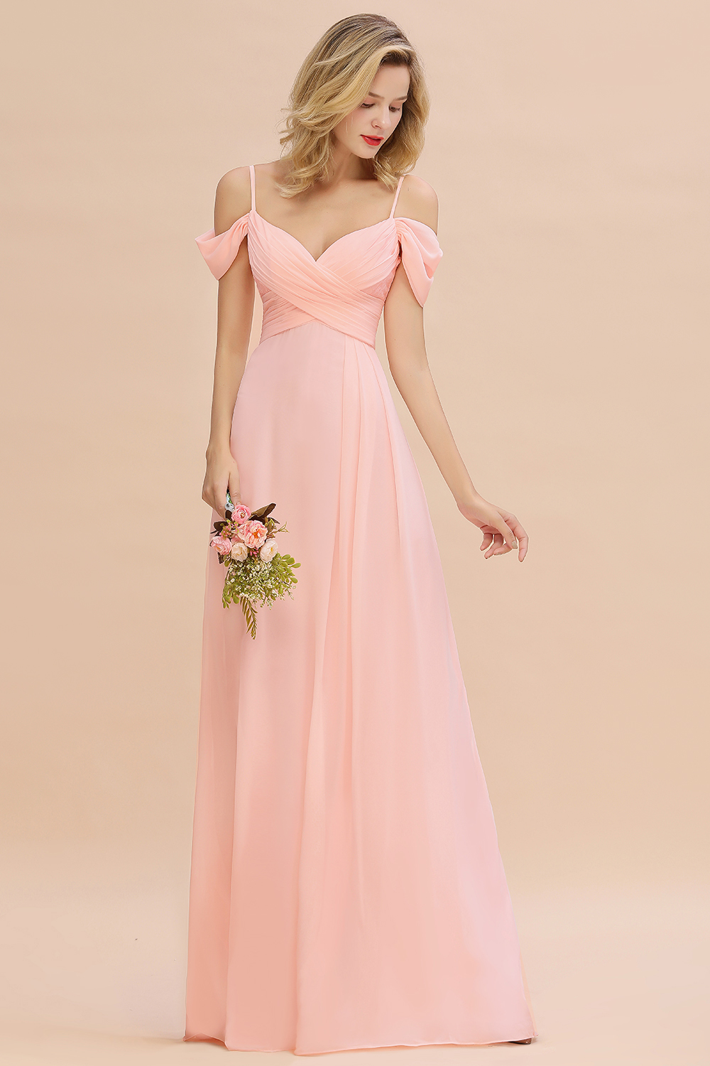 Brautjungfernkleider Lang Rosa | Chiffon Kleider Abendmoden-Misshow.de