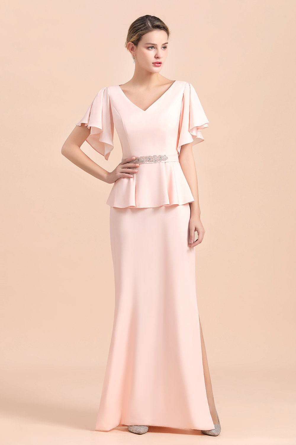 Rosa Bruatmutterkleider Lang Mit Ärmel | Günstiges Brautmutterkleid