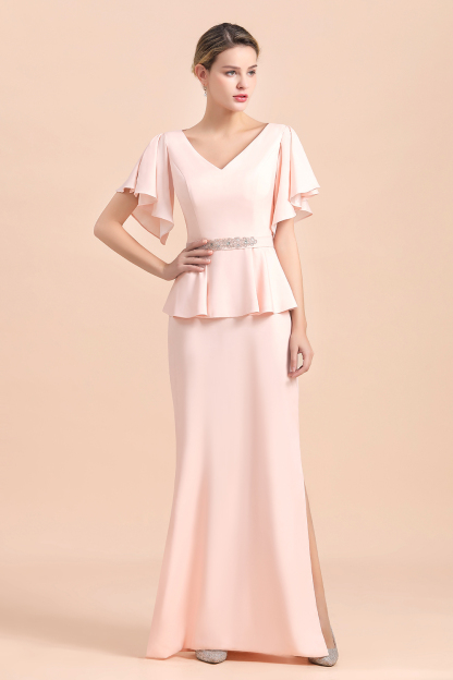 Rosa Bruatmutterkleider Lang Mit Ärmel | Günstiges Brautmutterkleid