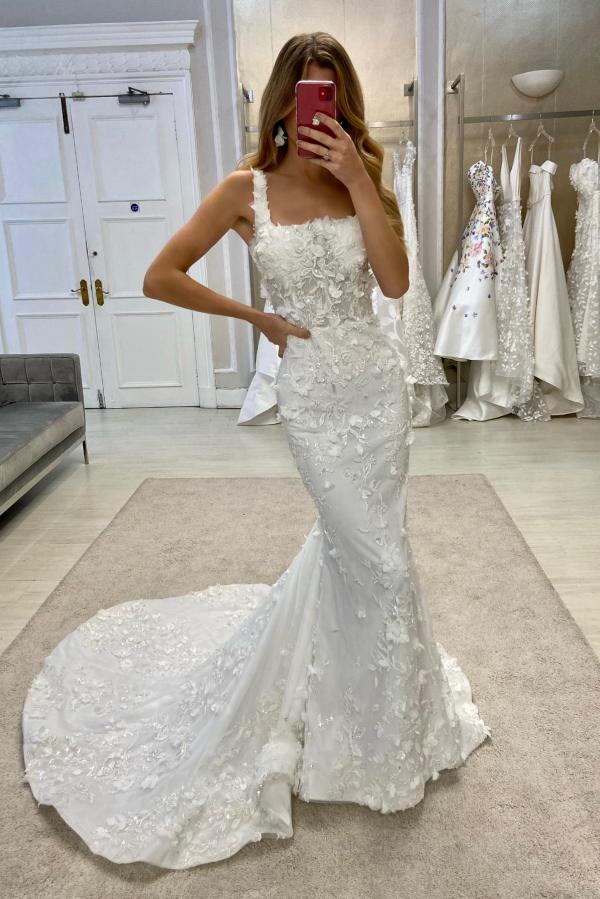 Designer Hochzeitskleider A Linie | Satin Brautkleider mit Spitze-Misshow.de