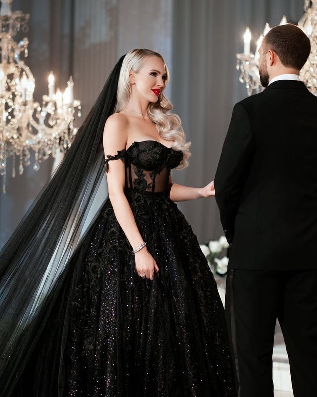 Vintage Brautkleider A Linie Glitzer | Hochzeitskleider Schwarz