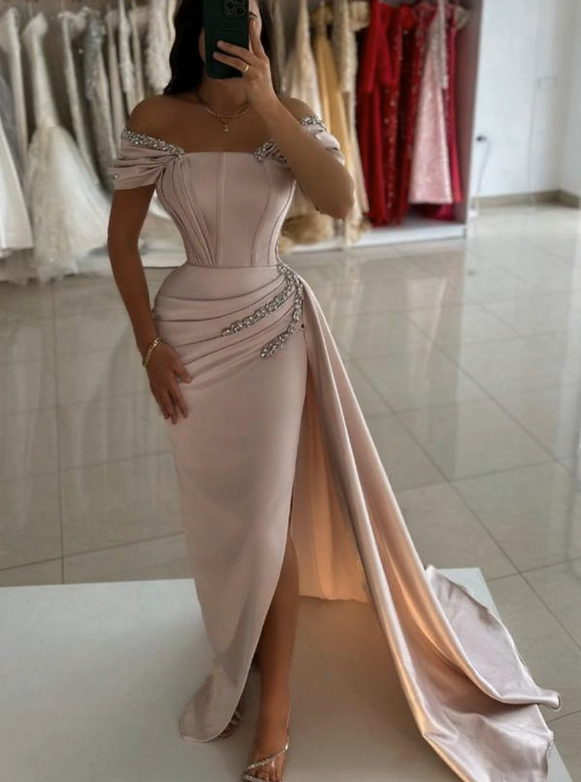 Designer Abendkleider Lang Rosa Ballkleider mit Glitzer