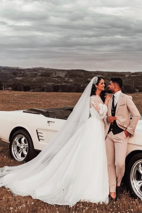 Designer Brautkleider Mit Ärmel | Glitzer Hochzeitskleider A Linie-Misshow.de