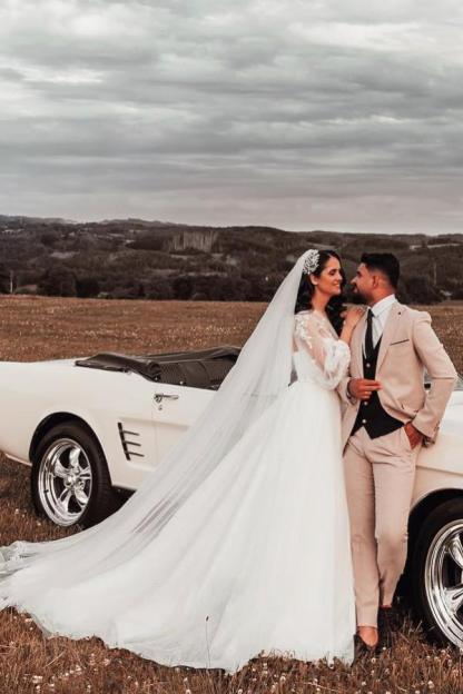 Designer Brautkleider Mit Ärmel | Glitzer Hochzeitskleider A Linie