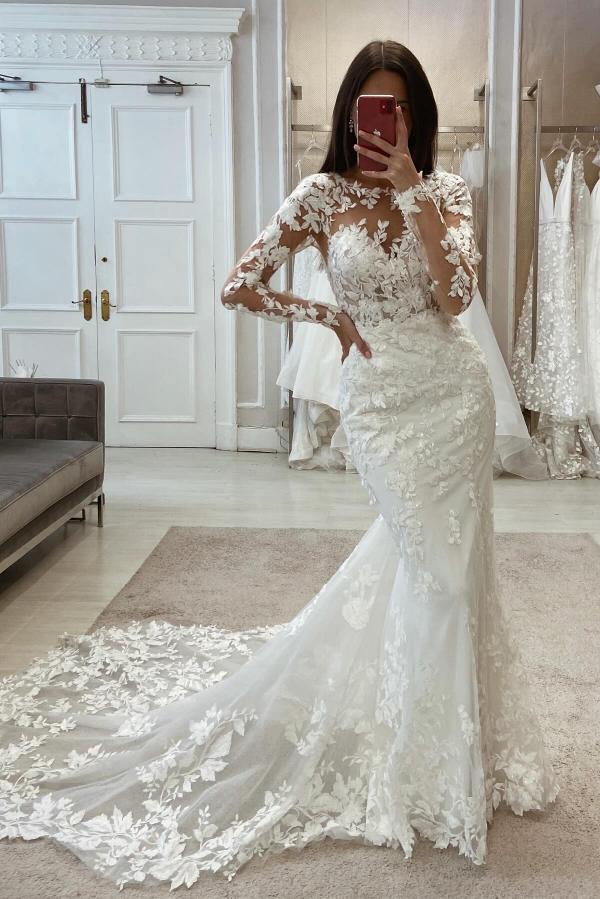 Design Hochzeitskleider Meerjungfrau Spitze | Brautkleider mit Ärmel