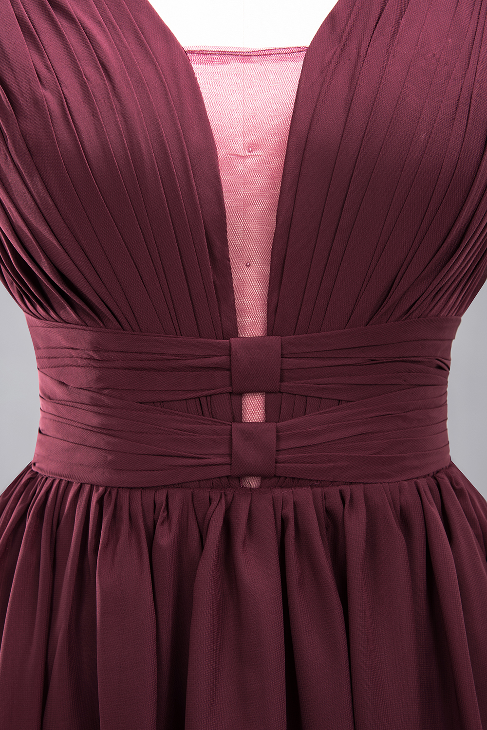 Weinrot Brautjungfernkleider Lang Chiffon | Abendkleider V Auschnitt