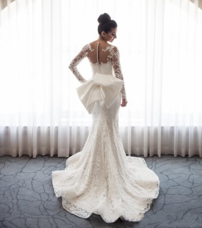 Designer Weiße Hochzeitskleider Spitze Mit Ärmel A Linie Brautkleider Günstig