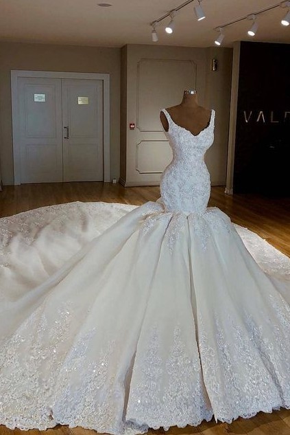 Neue Brautkleider Creme Mit Spitze Meerjungfrau Hochzeitskleider Online