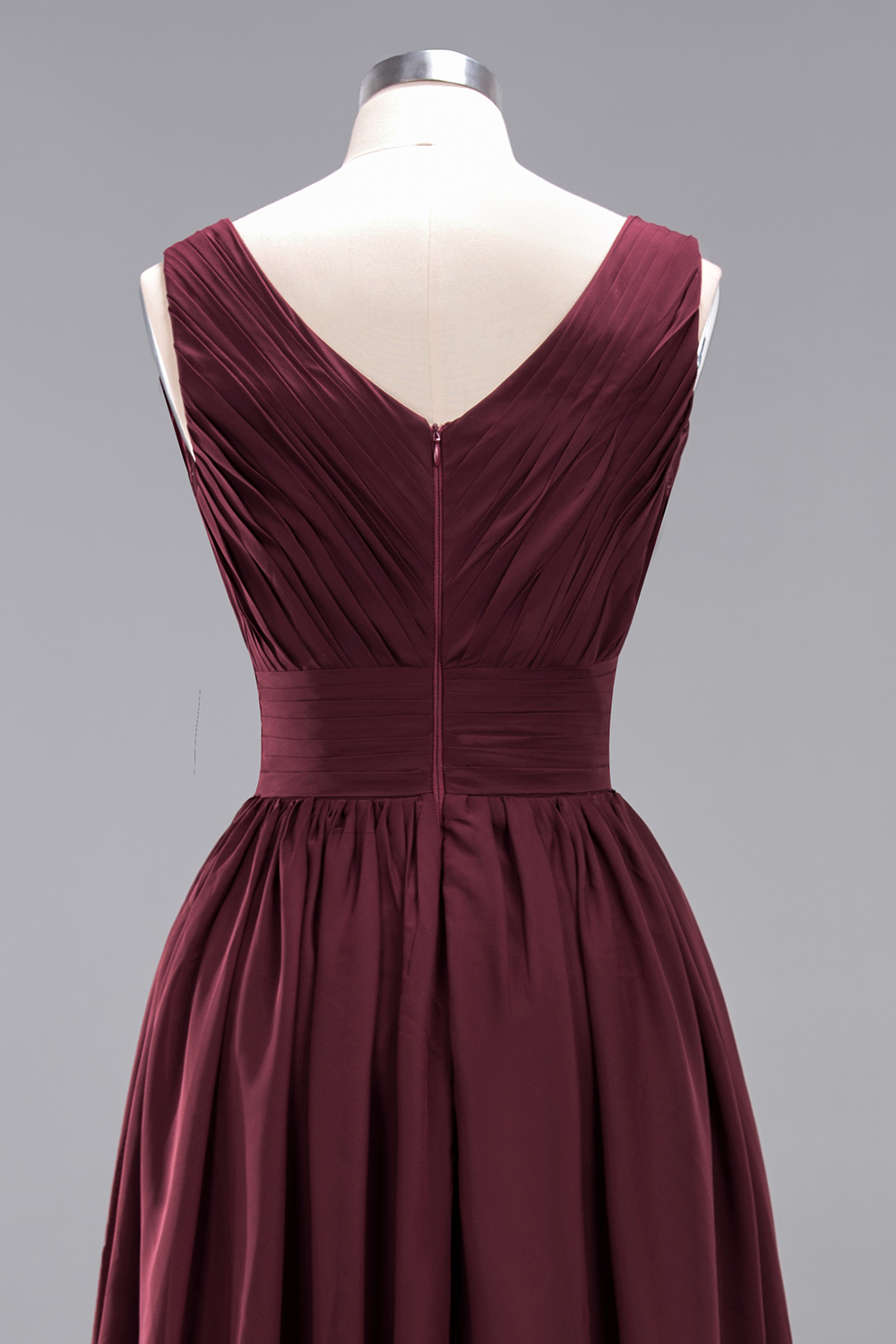 Weinrot Brautjungfernkleider Lang Chiffon | Abendkleider V Auschnitt