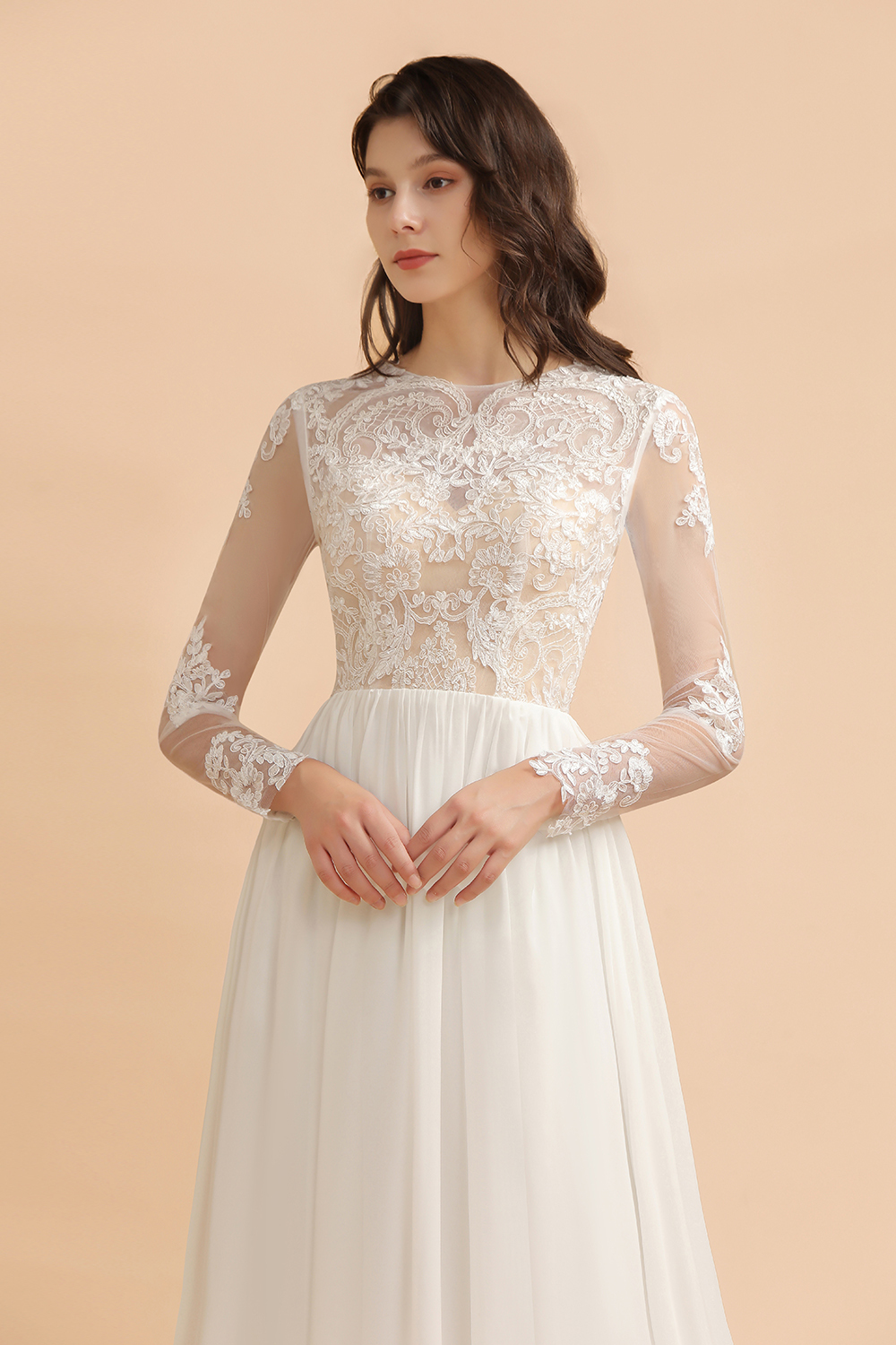 Schlichtes Brautkleid A Linie | Hochzeitskleider mit Ärmel