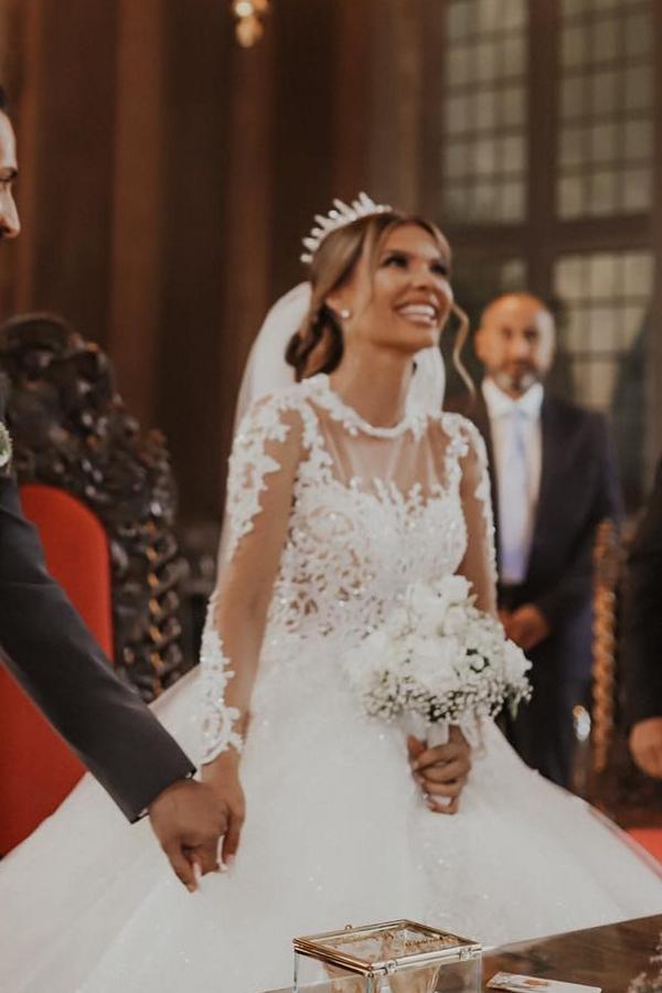 Designer Brautkleider Prinzessin | Hochzeitskleider mit Spitzenärmel-Misshow.de