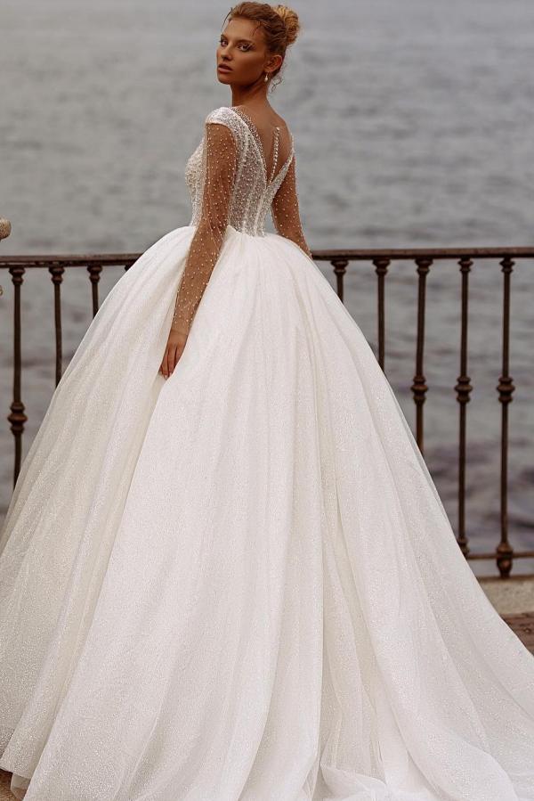 Extravagante Brautkleider Mit Ärmel | Prinzessin Hochzeitskleider mit Glitzer