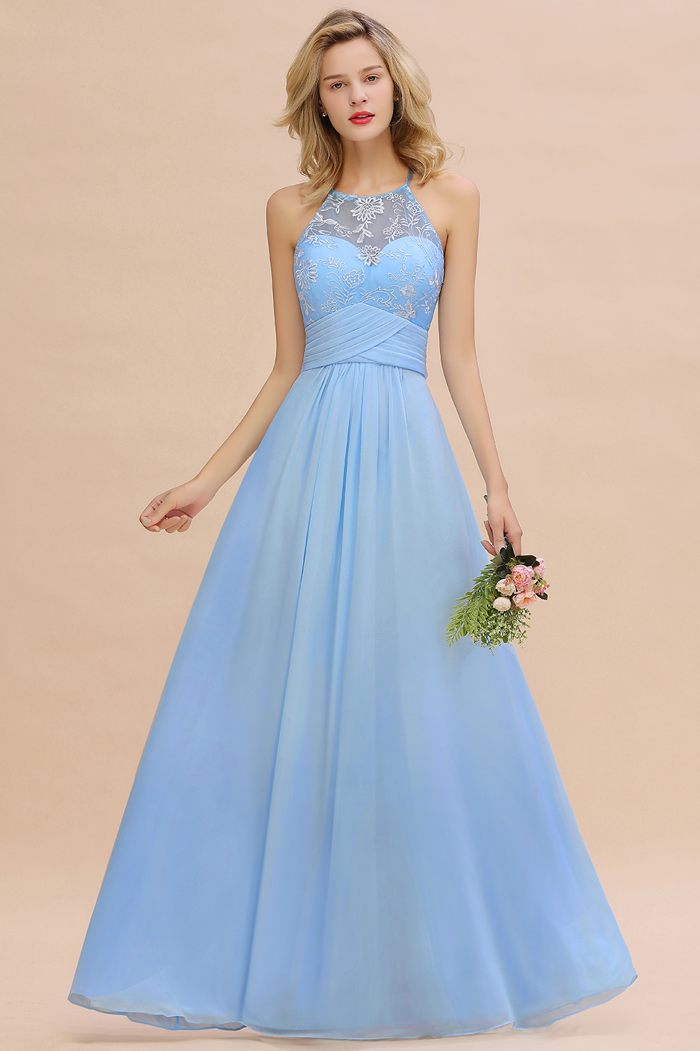Abendkleider Lang Blau | Brautjungfernkleider Chiffon Günstig-Misshow.de