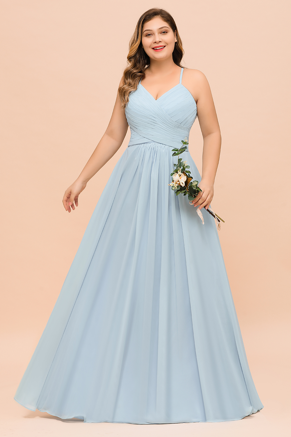 Brautjungfernkleider Große Größe | Brautjungfernkleid Lang Heller Blau-Misshow.de