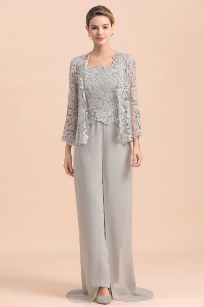Silber Brautmutterkleid mit Jacket | 3 Teilige Brautmutterkleider
