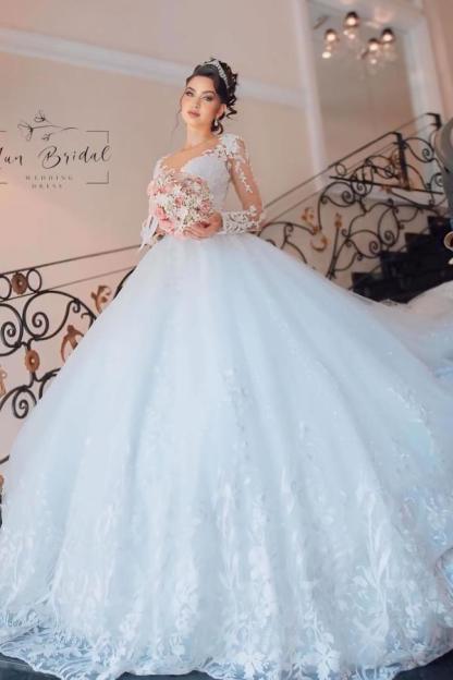 Schönes Brautkleid Prinzessin online Hochzeitskleider mit langen Ärmeln