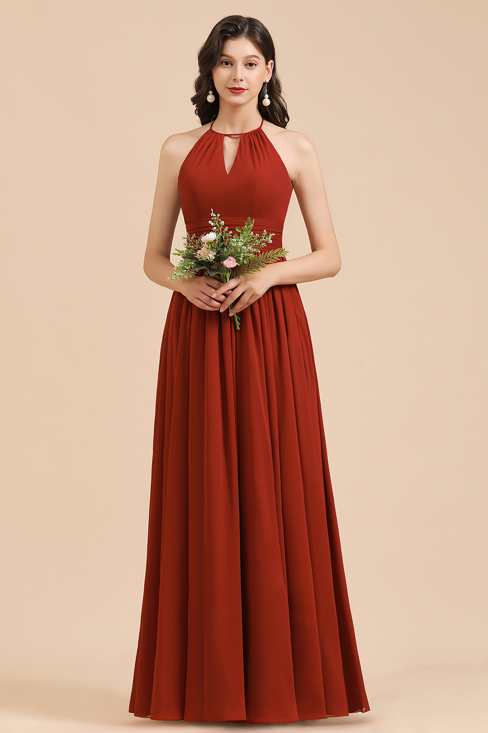 Rote Brautjungfernkleider Günstig | Chiffon Kleider Lang