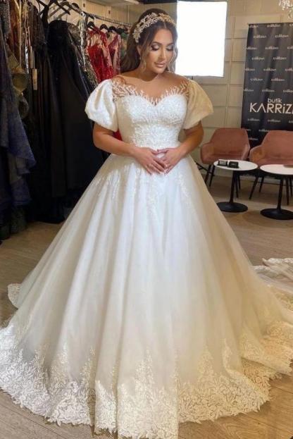 Vintage Hochzeitskleider A Linie | Brautkleider mit Kurze Ärmel