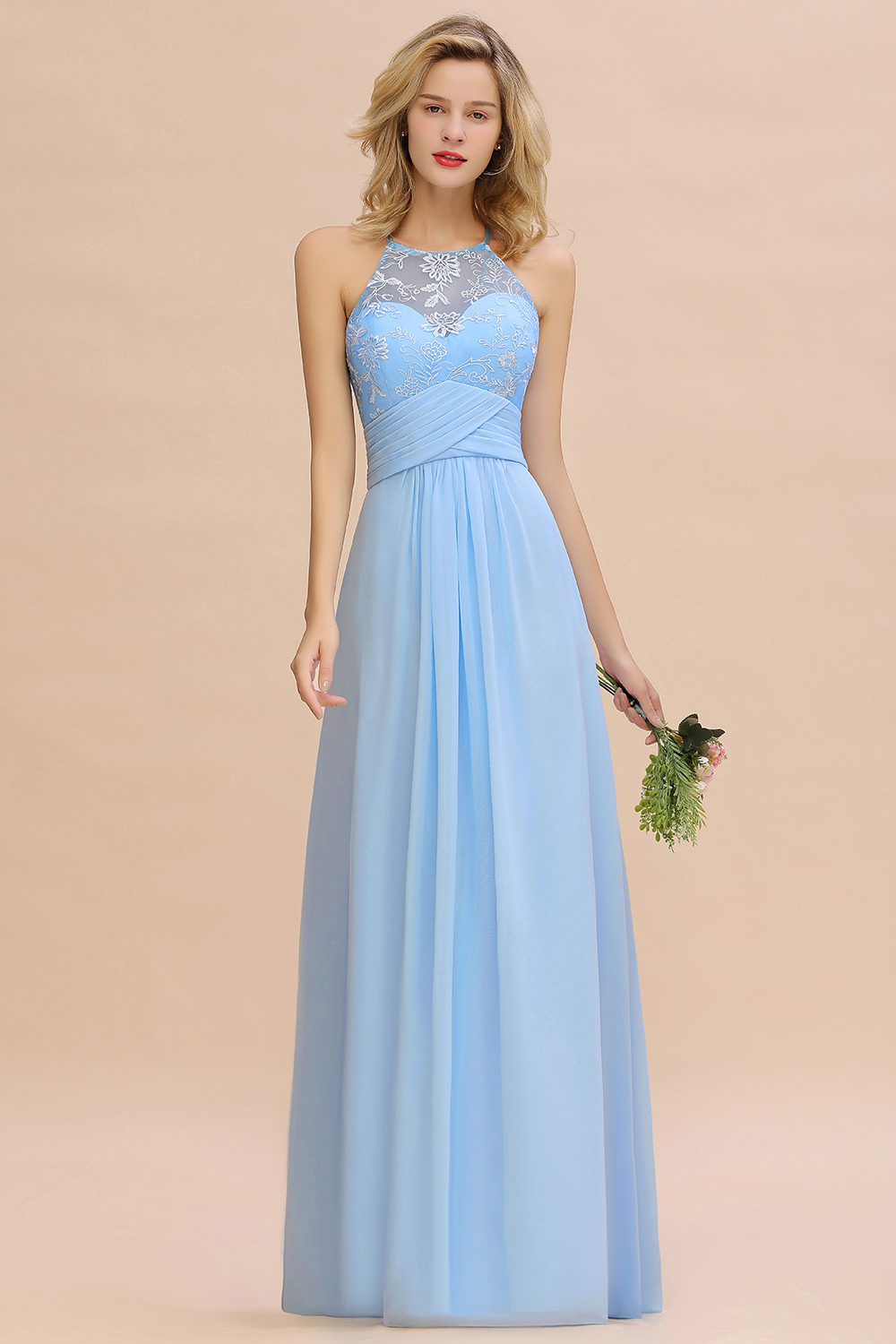 Abendkleider Lang Blau | Brautjungfernkleider Chiffon Günstig-Misshow.de