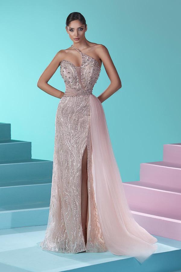 Designer Abendkleider Lang Rosa | Abiballkleider Spitze mit Glitzer