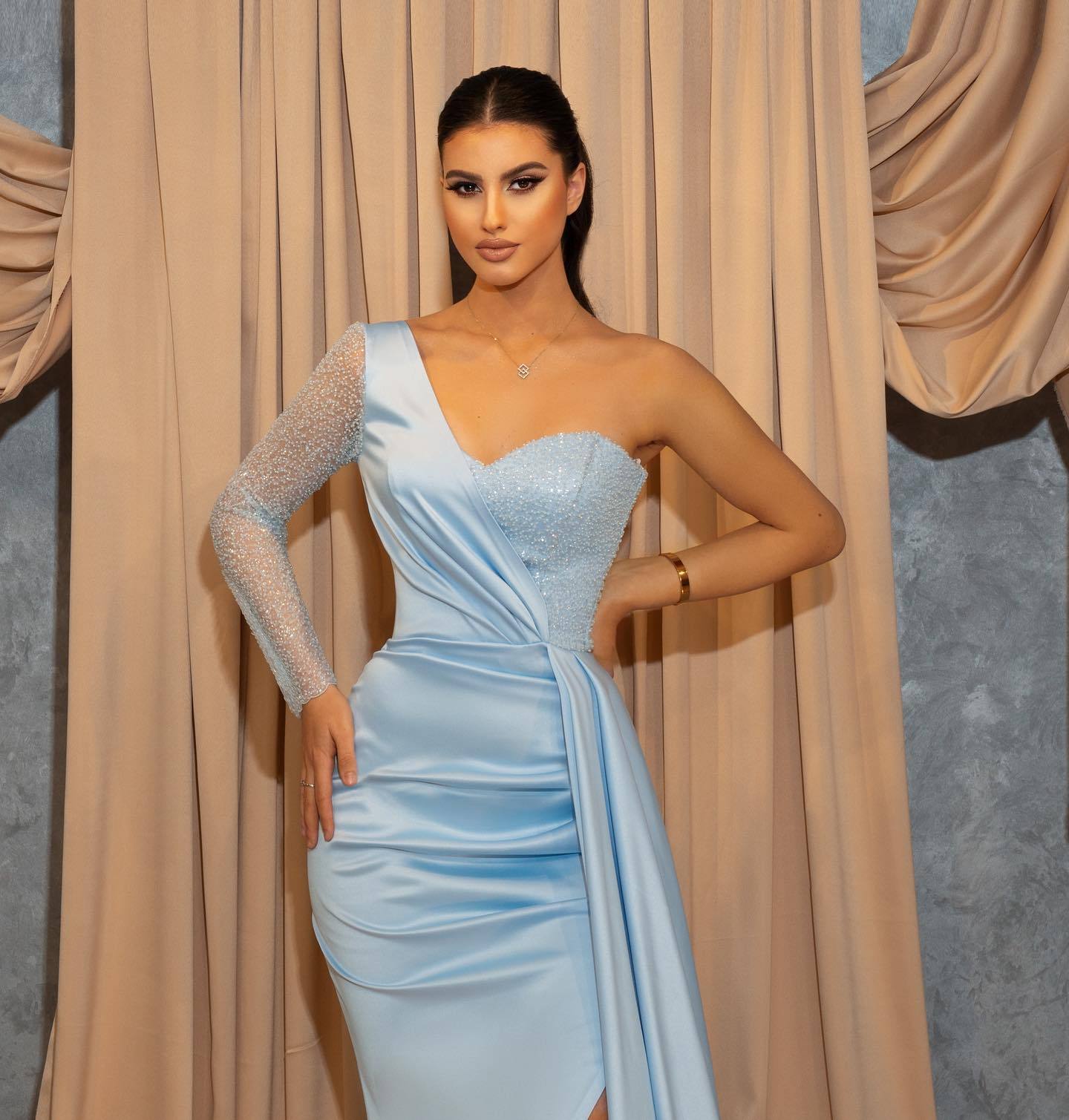 Designer Abendkleider Lang Blau | Abiballkleider mit Glitzer
