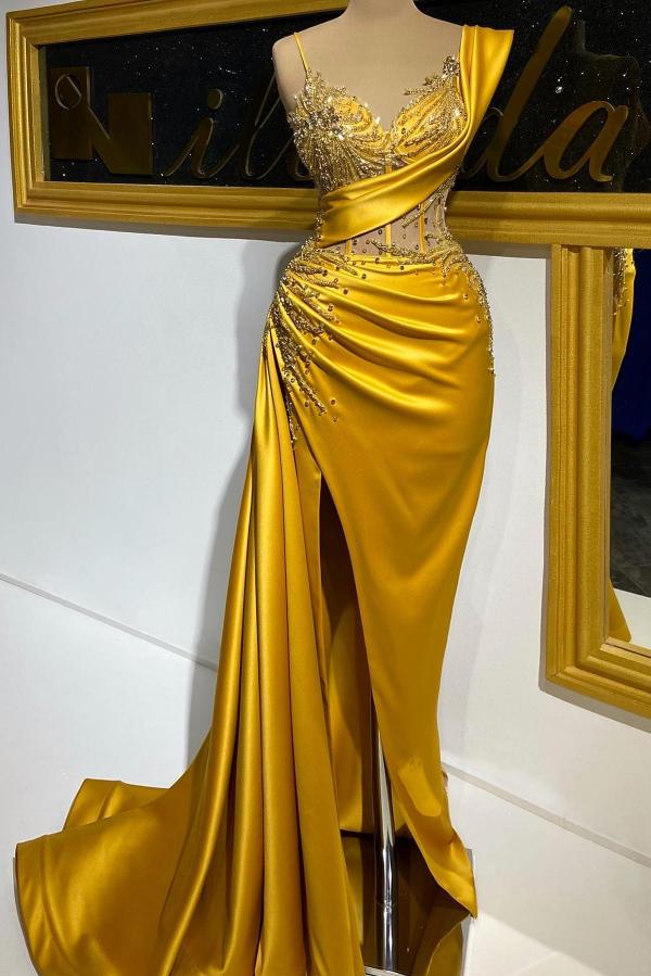 Designer Abendkleider Glod mit Glitzer Abendmode online