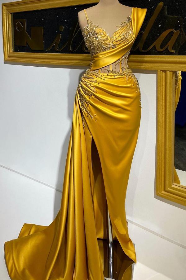 Designer Abendkleider Glod mit Glitzer Abendmode online