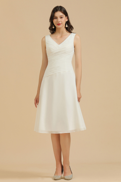 Weiße Brautjungfernkledier Kurz | Chiffon Kleider Abendmoden