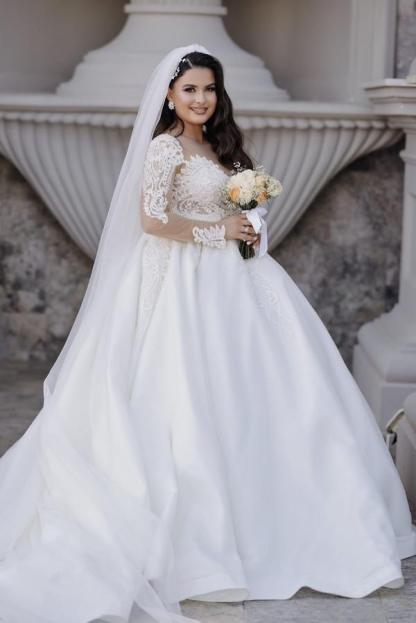 Designer Hochzeitskleider Prinzessin Satin Brautkleider mit Ärmel
