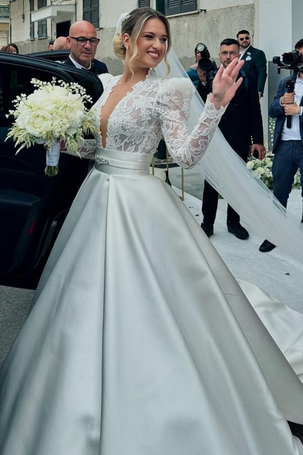 Vintage Brautkleid Prinzessin online Hochzeitskleider Spitze mit Ärmeln