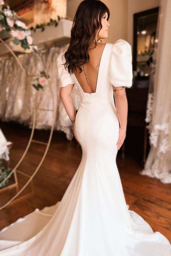 Schlichte Hochzeitskleider mit Ärmel | Brautkleider Meerjungfrau Stil-Misshow.de