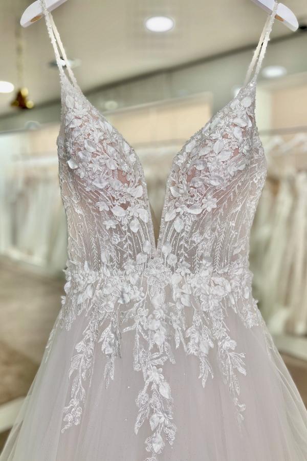 Weißes Brautkleid A-Linie Hochzeitskleider Spitze Tüll