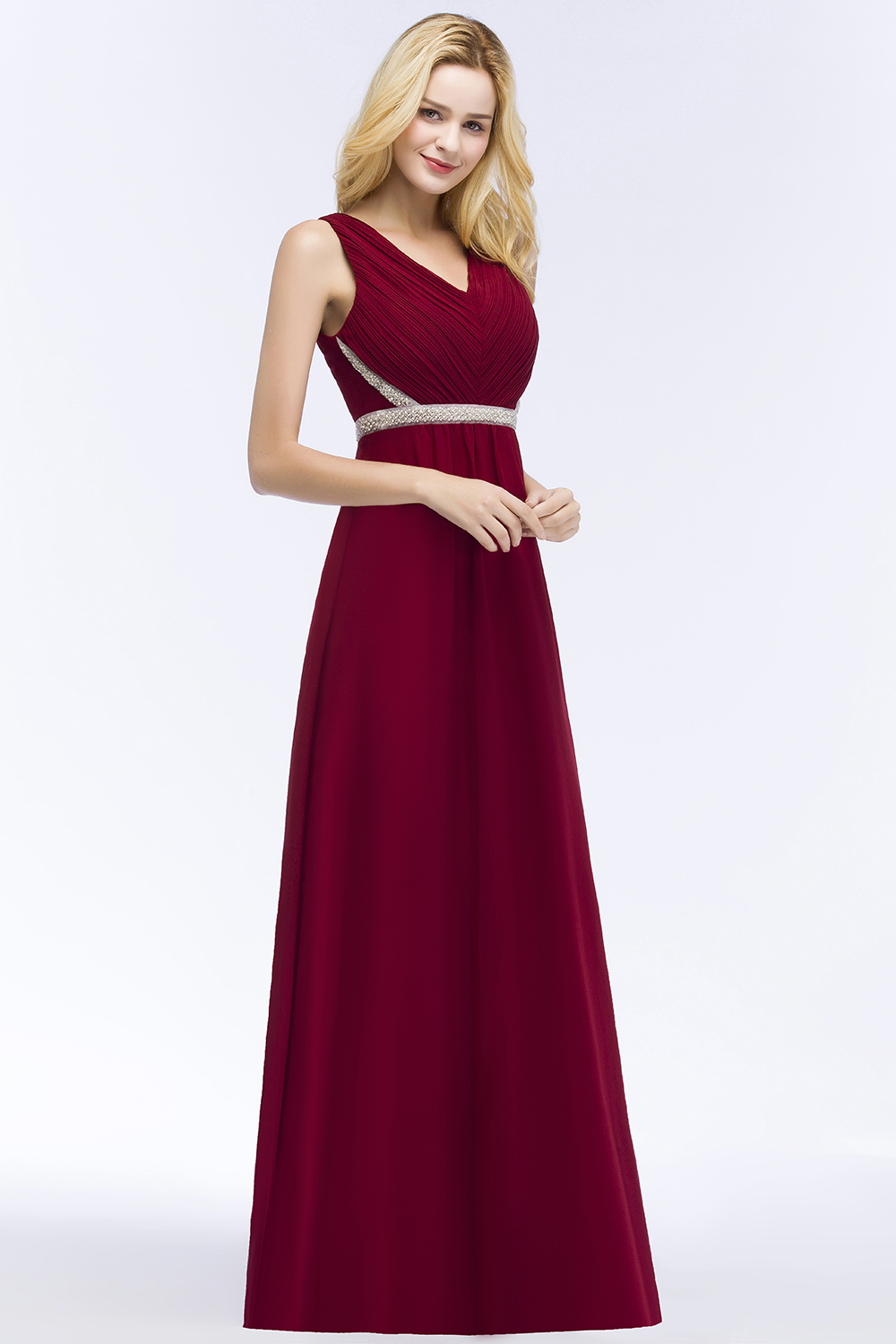 Designer Abendkleid Lang V Ausschnitt | Rote Abiballkleider Günstig-Misshow.de