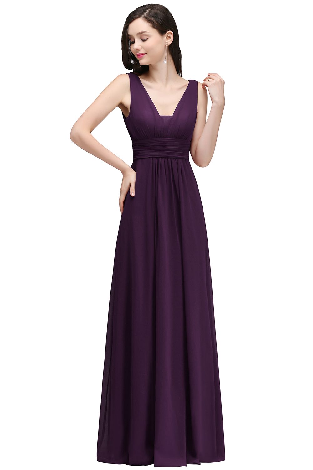 Abendkleid Lang V Ausschnitt | Weinrote Abiballkleider Günstig-Misshow.de