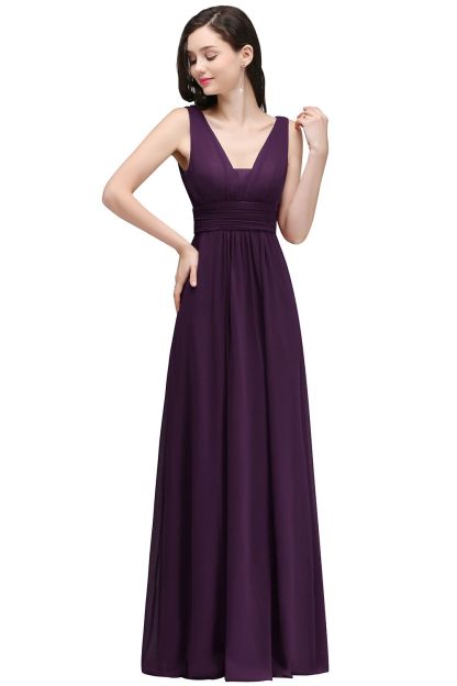 Abendkleid Lang V Ausschnitt | Weinrote Abiballkleider Günstig