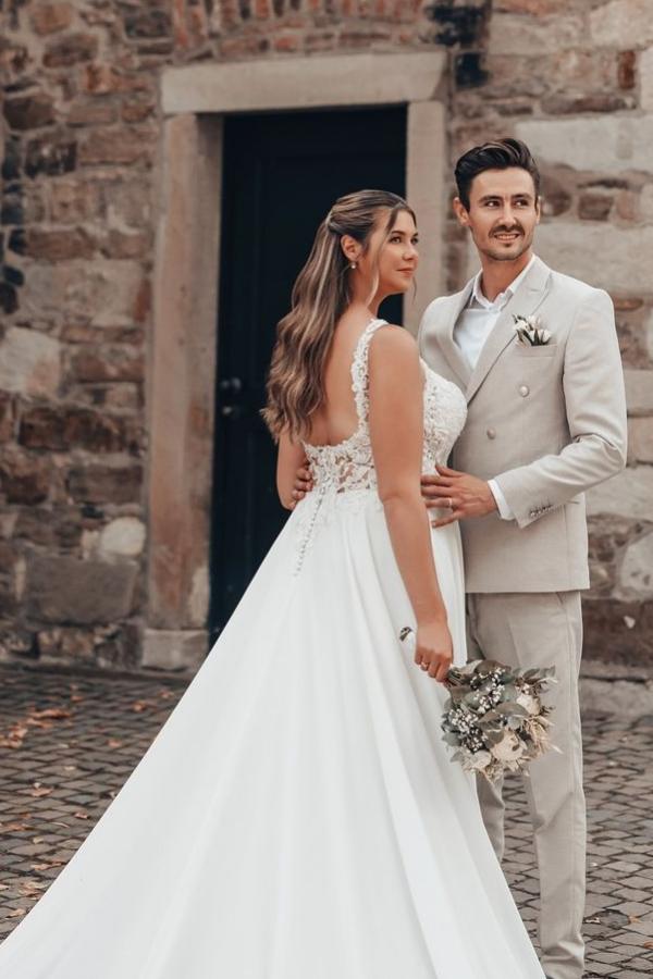 Designer Brautkleider Lang Schlicht | Hochzeitskleider Günstig Online-Misshow.de