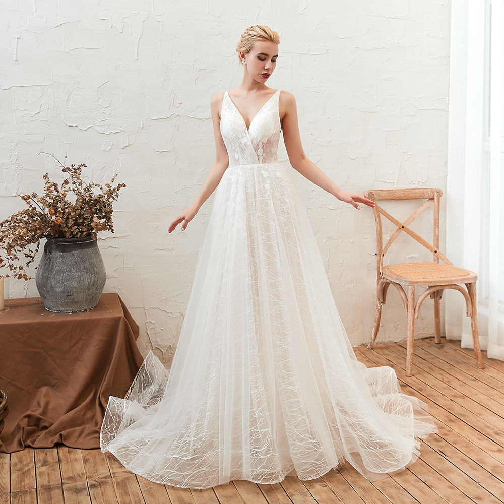Boho Hochzeitskleid A Linie | Schlichte Brautkleider Günstig Online-Misshow.de