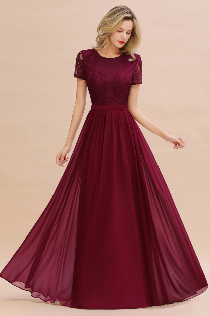 Elegante Abendkleider Lang Weinrot | Abiballkleider Ballkleider mit Ärmel