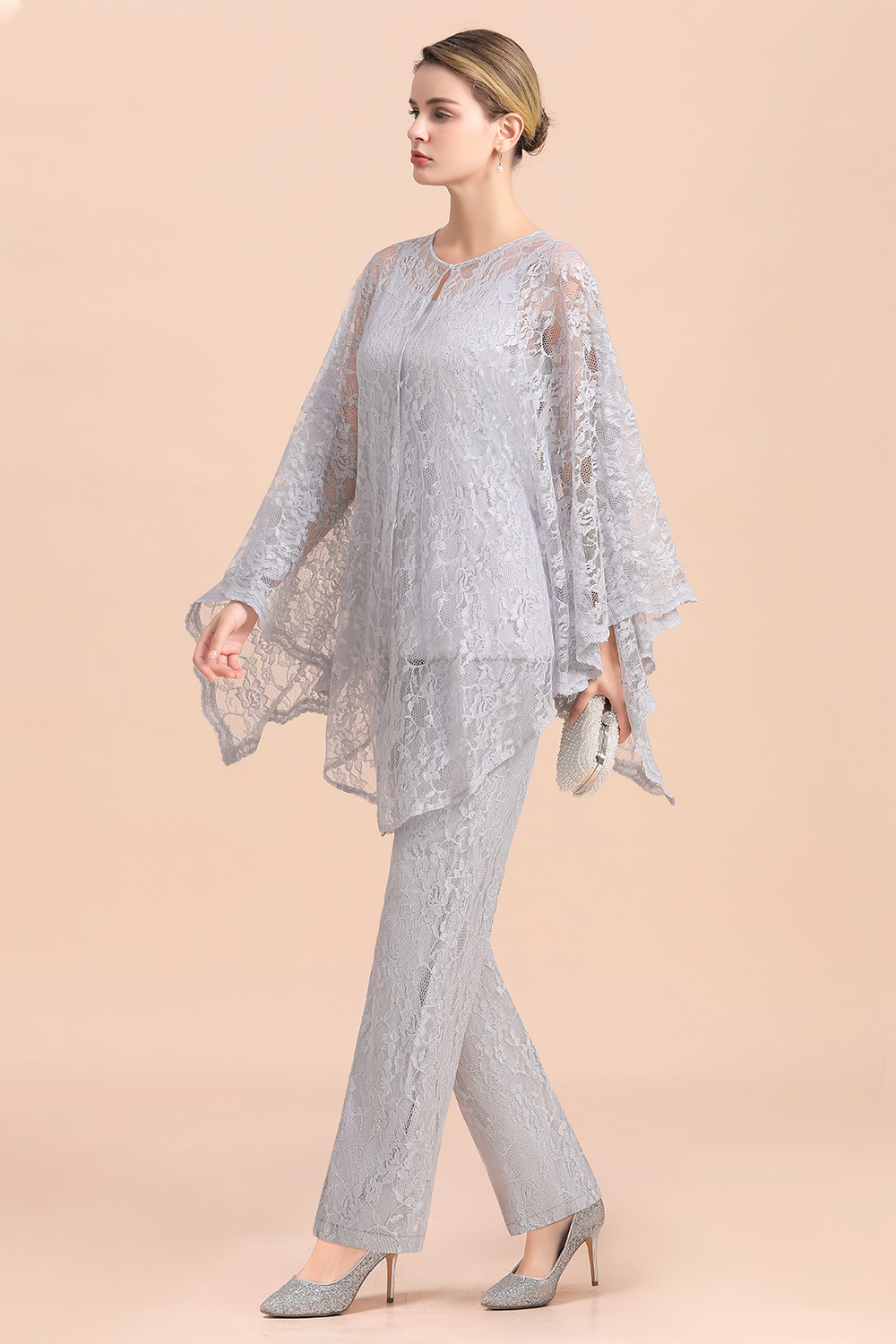 Silber Brautmutterkleider Jumpsuit | Brautmutterkleid mit Stola