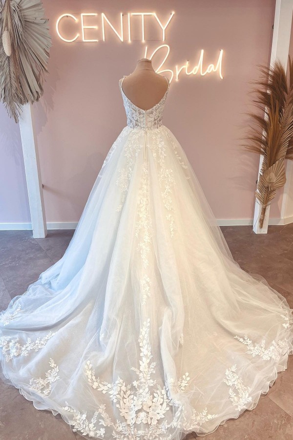 Schöne Brautkleider Spaghetti-Träger Spitzer | Hochzeitskleider online-Misshow.de