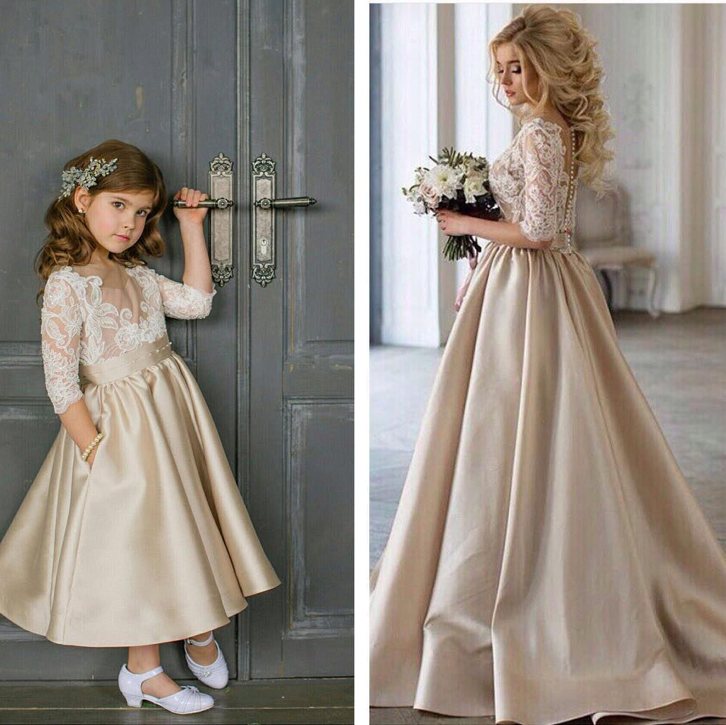Elegante Blumenmädchenkleider mit Ärmel Kleider für Kinder Günstig Online-Misshow.de