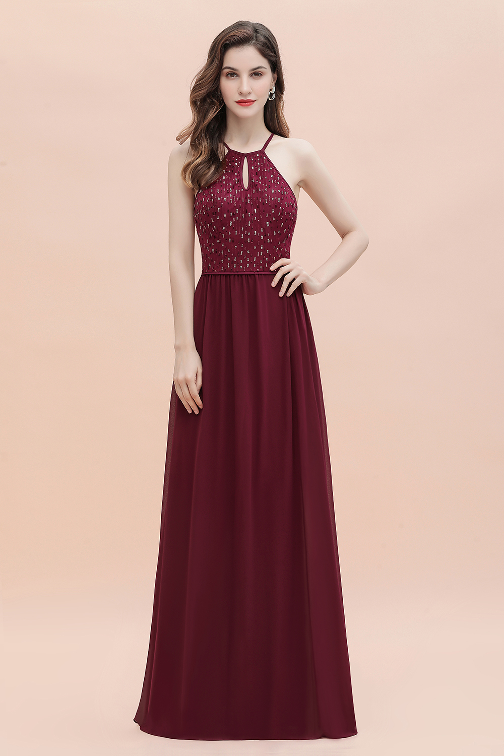 Elegante Burgundy Brautjungfernkleider Lang Günstig