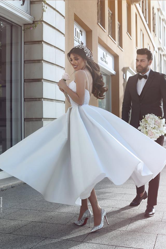 Günstige Hochzeitskleider Kurz A Linie Satin Brautkleider Online Zur Hochzeit