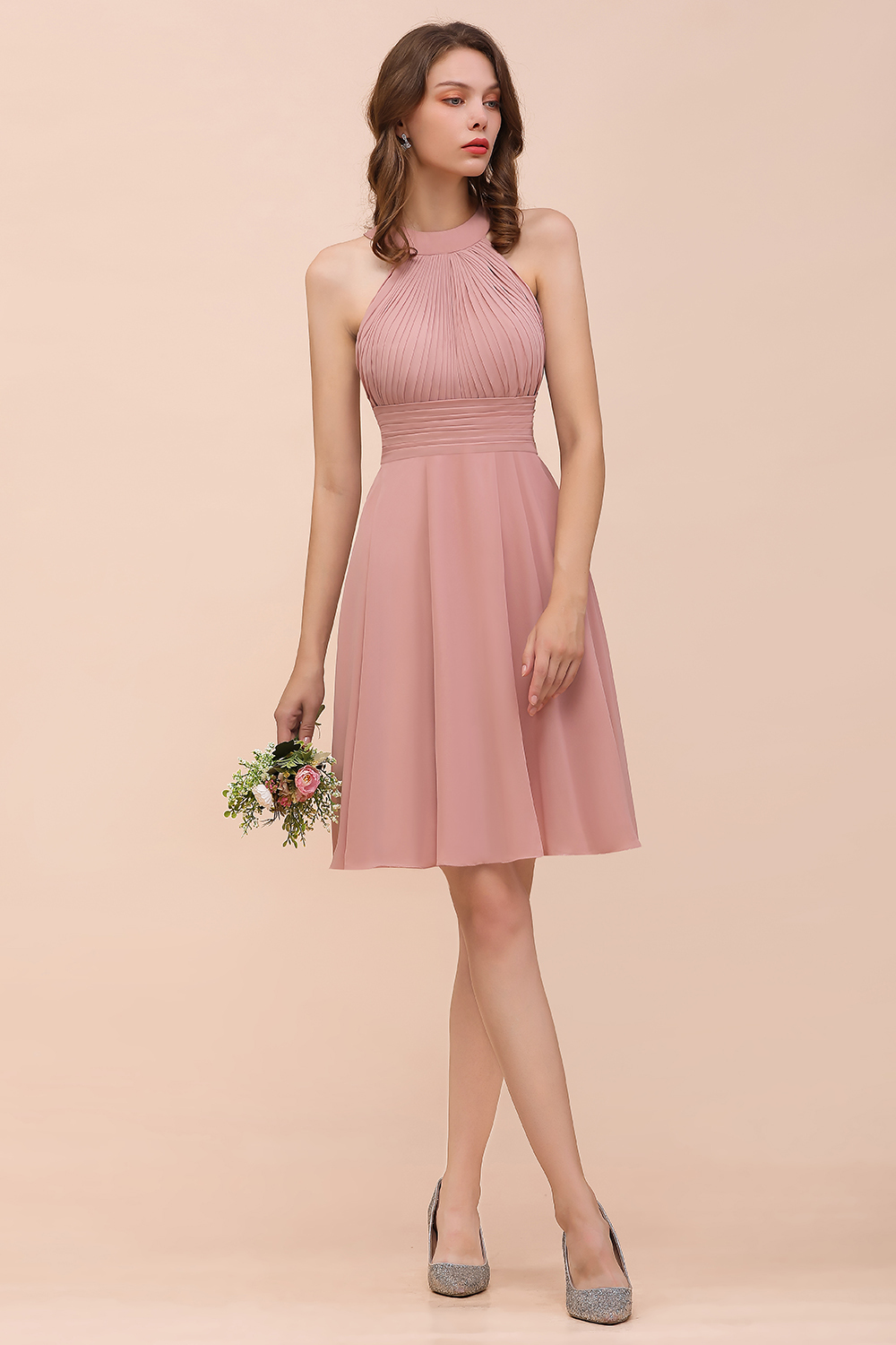 Brautjungfernkleider Altrosa Kurz | Chiffon Kleider Günstig